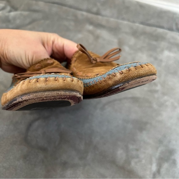 Salvatore Ferragamo Women’s Loafers 9.5 Light Brown Light Blue Woven Bow Casual - Picture 2 of 15